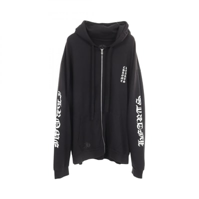 クロムハーツ CHROME HEARTS バーティカルロゴ 裏起毛 パーカー 衣料品 トップス コットン メンズ ブラック系 【中古】