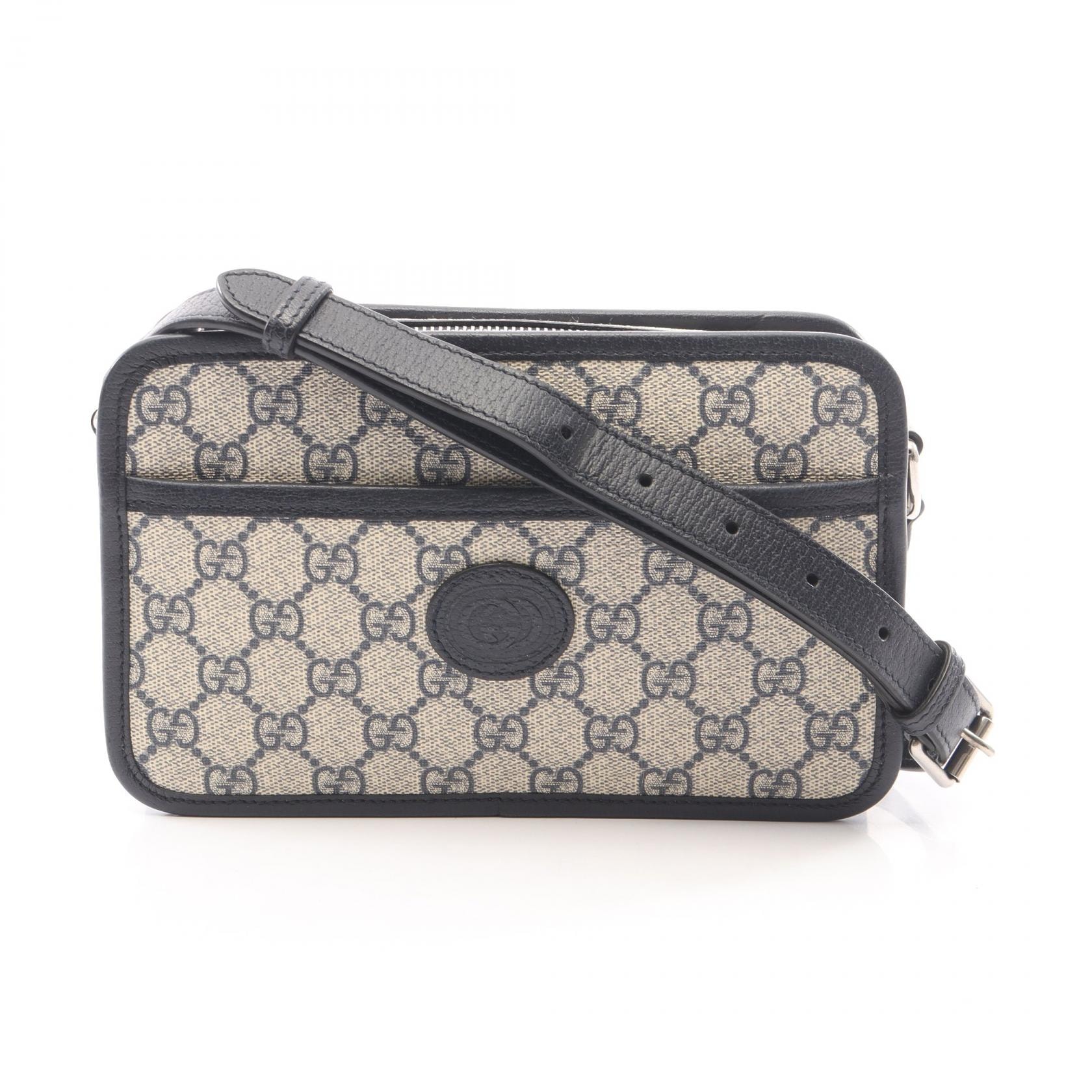 グッチ GUCCI インターロッキングG GGスプリームミニバッグ ショルダーバッグ バッグ PVCコーティングキャンバス レザー レディース ベージュ系 / ネイビー系 658572 【中古】