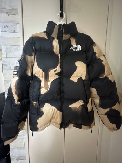 Supreme x The North Face Bleached Denim Print Nuptse Jacket "Black"