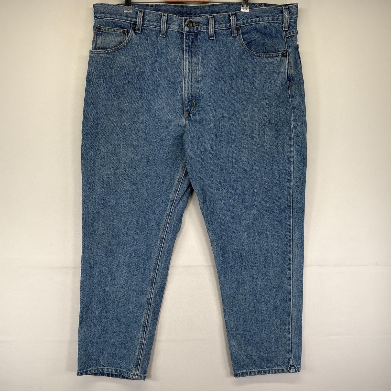 古着 カーハート Carhartt デニム パンツ 5ポケット ワーク 大きいサイズ テーパード ジーンズ ジーパン w44 L30  ブルー系 メンズ
