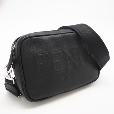 美品 FENDI フェンディ FENDI ROMA カメラケース 7M0286 ショルダーバッグ ブラック カーフレザー メンズ