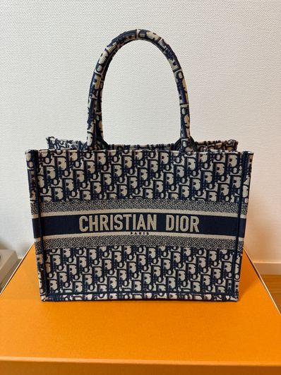 Dior Book Tote Large Bag Oblique Embroidery "Ecru/Blue"