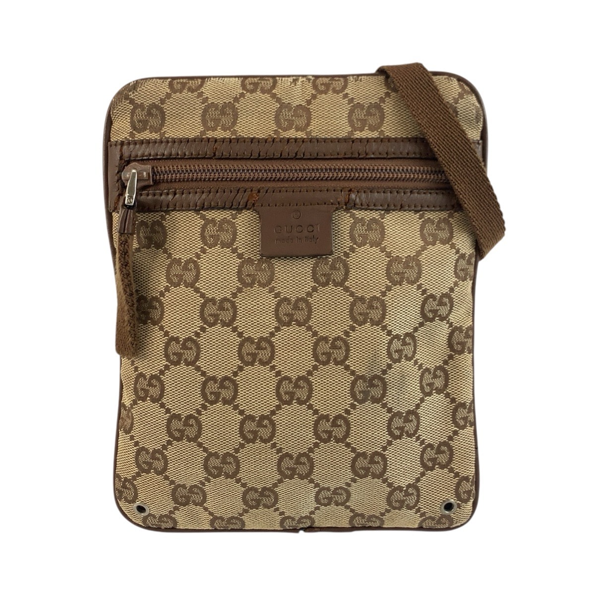 GUCCI グッチ ブラウン ベージュ GGキャンバス レザー/ ショルダーバッグ ポシェット 603579 【中古】