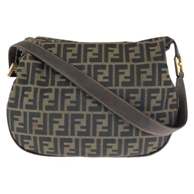 FENDI フェンディ ズッカ ダークブラウン ゴールド金具 キャンバス レザー/ ショルダーバッグ メッセンジャーバッグ 601557 【中古】