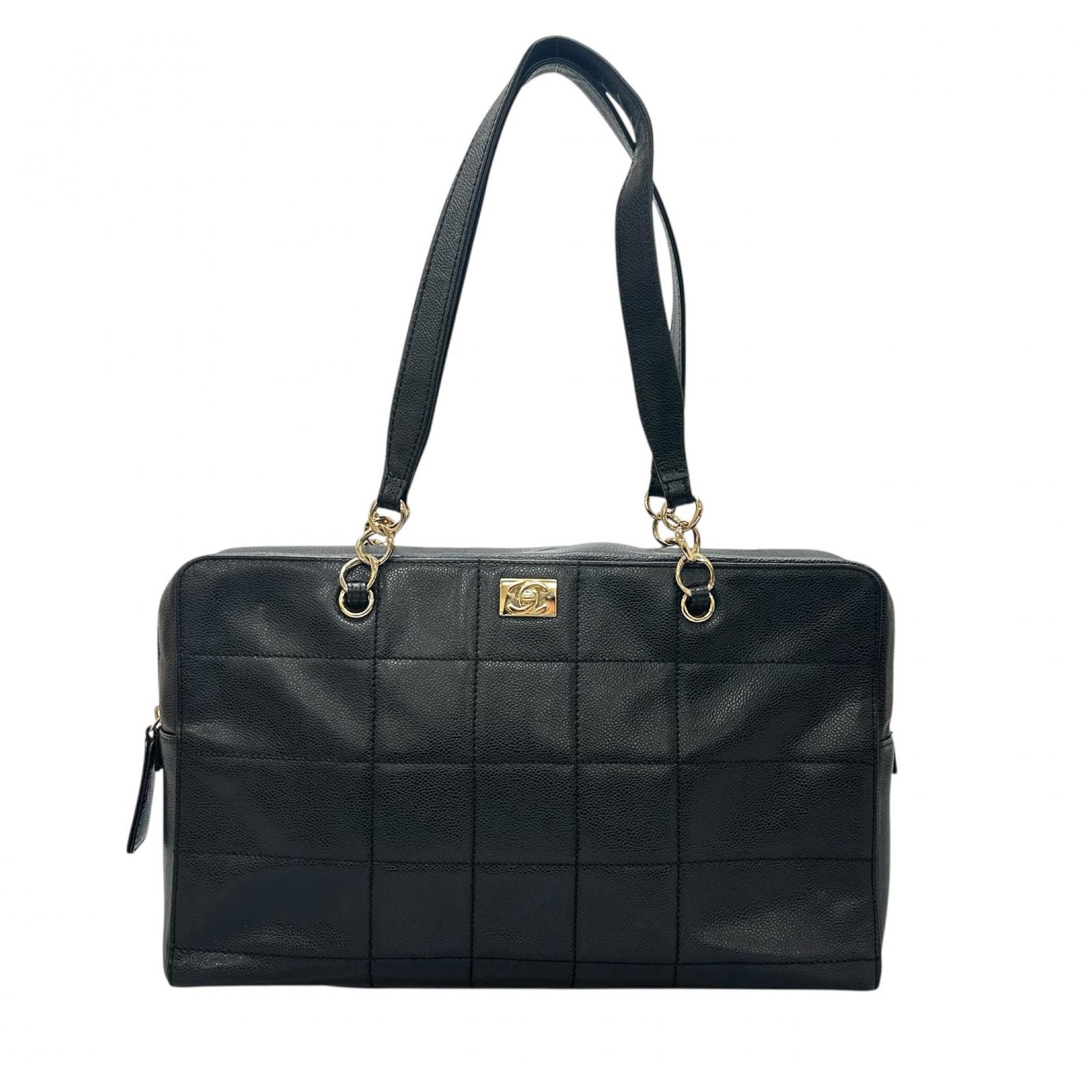 CHANEL シャネル チョコバー トートバッグ レザー ブラック レディース【中古】