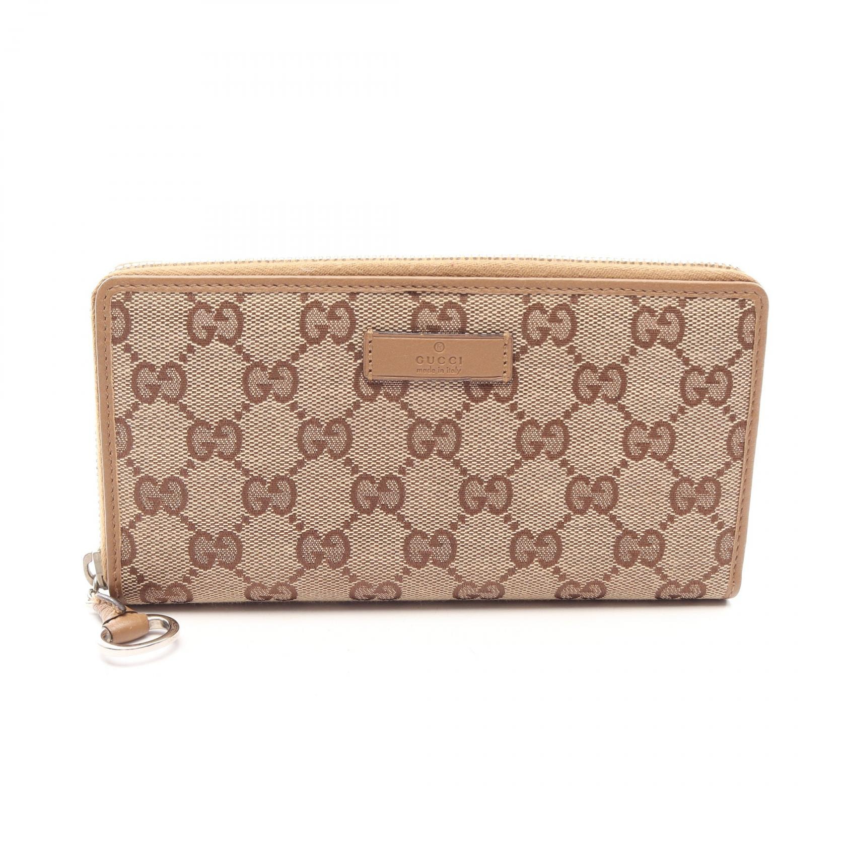 グッチ GUCCI GGキャンバス ラウンド長財布 財布 レザー キャンパス レディース ベージュ系 / ブラウン系 224246 【中古】
