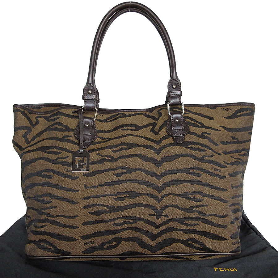 フェンディ FENDI ハンドバッグ ナイロンキャンバス/レザー ブラウン×ブラック レディース【中古】 k0046g