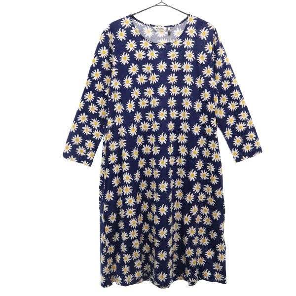 未使用 marimekko マリメッコ 花柄 長袖 ワンピース S ネイビー