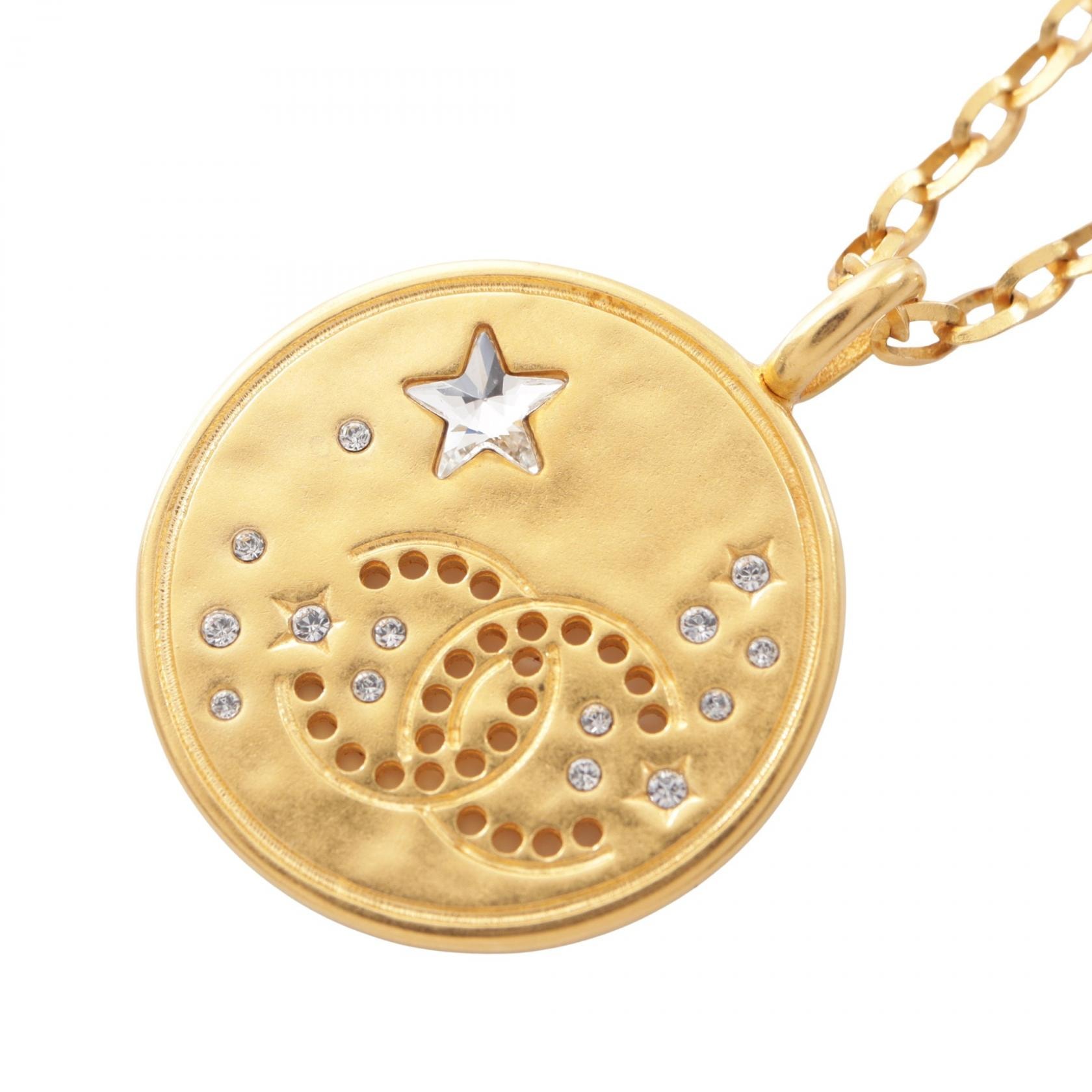 シャネル CHANEL ココマーク スター コイン B24K ネックレス ジュエリー GP(ゴールドメッキ) ラインストーン レディース ゴールド系 / クリア系 B24K 【中古】