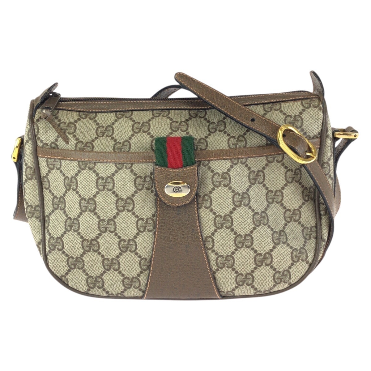 GUCCI グッチ ヴィンテージ オールドグッチ シェリーライン ベージュ ブラウン ゴールド金具 GGスプリームキャンバス ショルダーバッグ メッセンジャーバッグ 602277 【中古】