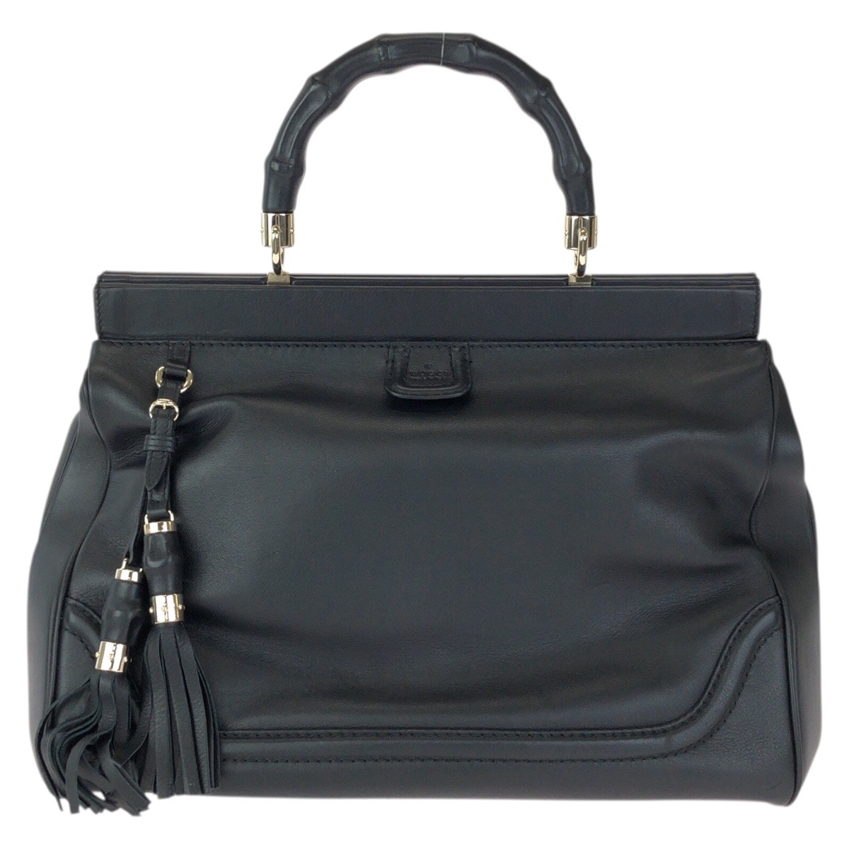 美品 GUCCI グッチ バンブー ダブルタッセル ブラック 黒 ゴールド金具 レザー ハンドバッグ 男女兼用 601499 【中古】