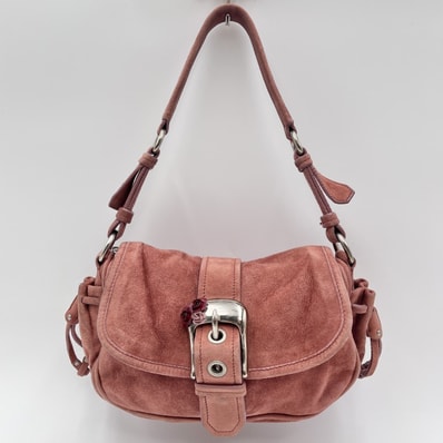 MIU MIU(ミュウミュウ)アーカイブ ワンショルダーバッグ スエード ピンク系 シルバー金具 フラワーモチーフ レディース【中古】