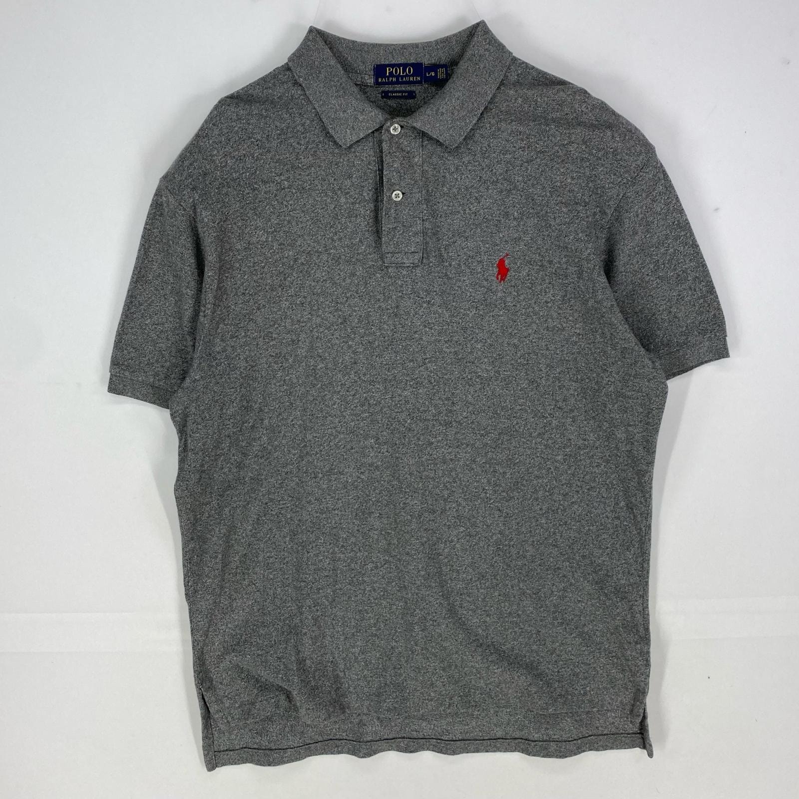 古着 ポロ・ラルフローレン POLO RALPH LAUREN 鹿の子 半袖シャツ ワンポイント ポロシャツ ショートスリーブ L  グレー系 メンズ