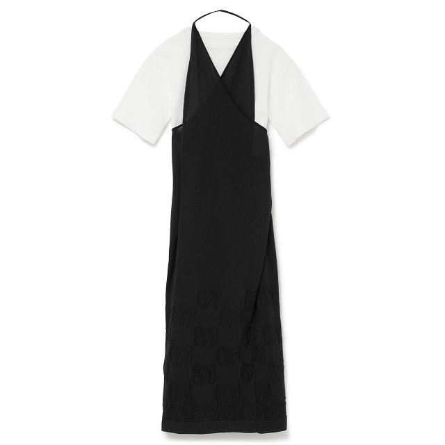 新品 TAN タン 23SS 日本製 SIGNATURE PATTERNED TWIST DRESS&CROPPED TEE シグネチャーパターンツイストドレス & クロップドTシャツ TN23SS023 BLACK ワンピース セットアイテム トップス