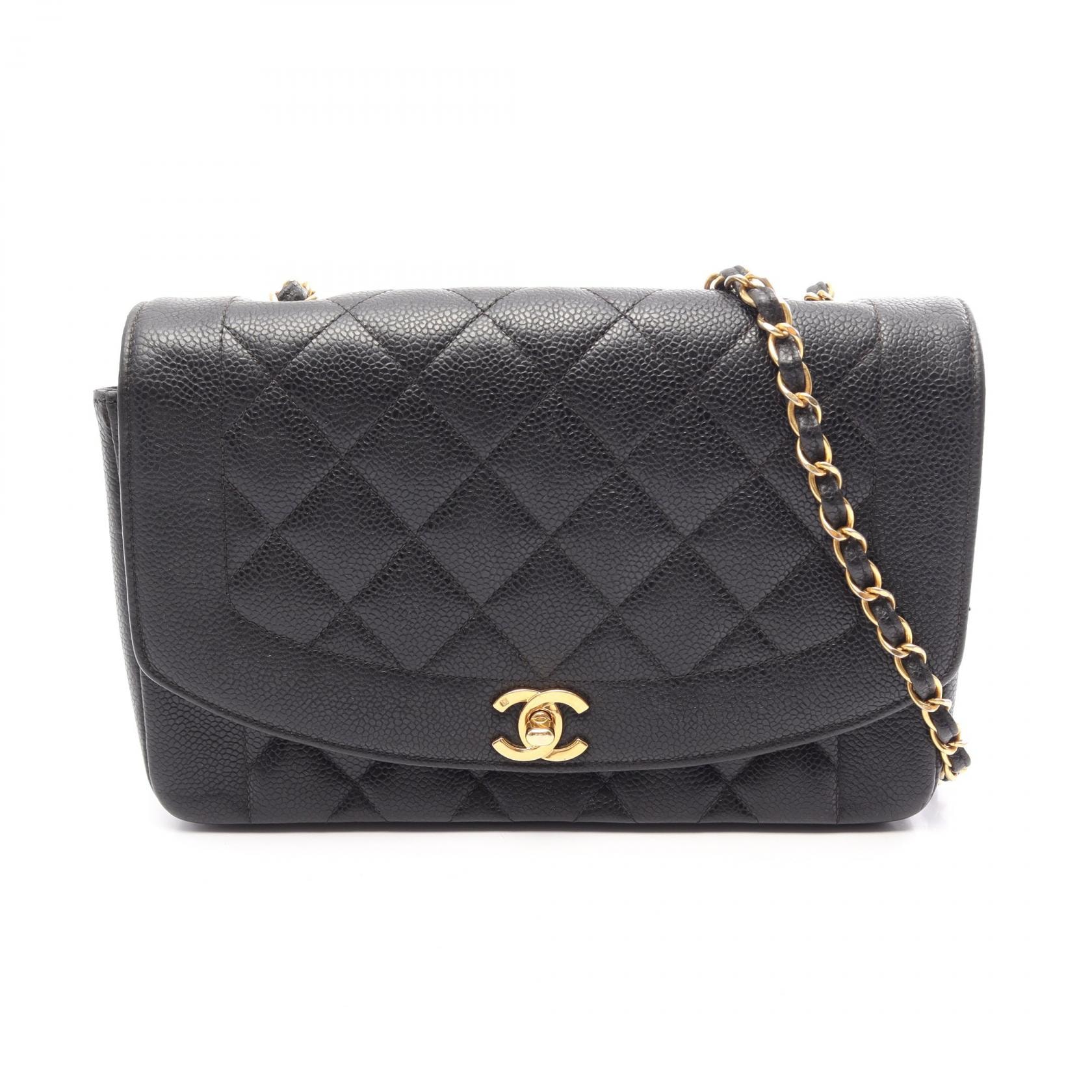 シャネル CHANEL マトラッセ ダイアナフラップ ショルダーバッグ バッグ キャビアスキン(グレインドカーフ) レディース ブラック系 A01165 【中古】