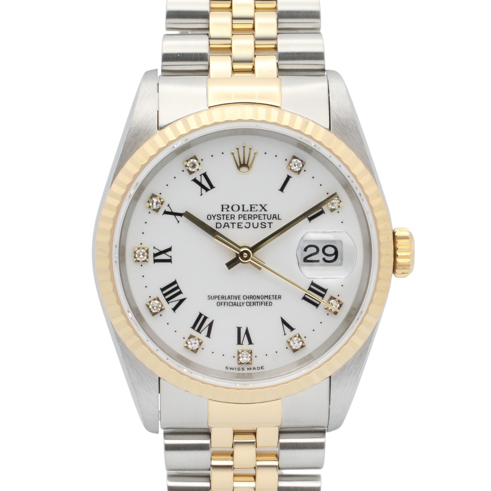 ロレックス ROLEX デイトジャスト 10Pダイヤ U番 腕時計 時計 K18(イエローゴールド) ステンレススチール ダイヤモンド メンズ ホワイト系 ローマ/旧ダイヤ 16233G 【中古】