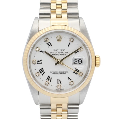 ロレックス ROLEX デイトジャスト 10Pダイヤ U番 腕時計 時計 K18(イエローゴールド) ステンレススチール ダイヤモンド メンズ ホワイト系 ローマ/旧ダイヤ 16233G 【中古】