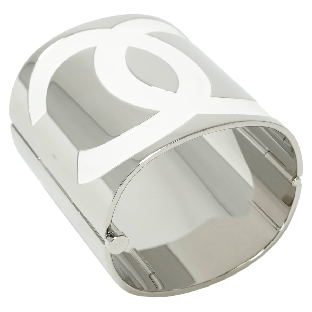 2025クルーズ CHANEL シャネル バングル ワイド CCロゴ ココマーク シルバー/白 (ホワイト) メタル/レジン ABE824 新品未使用