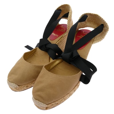 Christian Louboutin クリスチャンルブタン パンプス BRIGITTE ブリジット レースアップ ウェッジソール ヒール ベージュ系 38【中古】