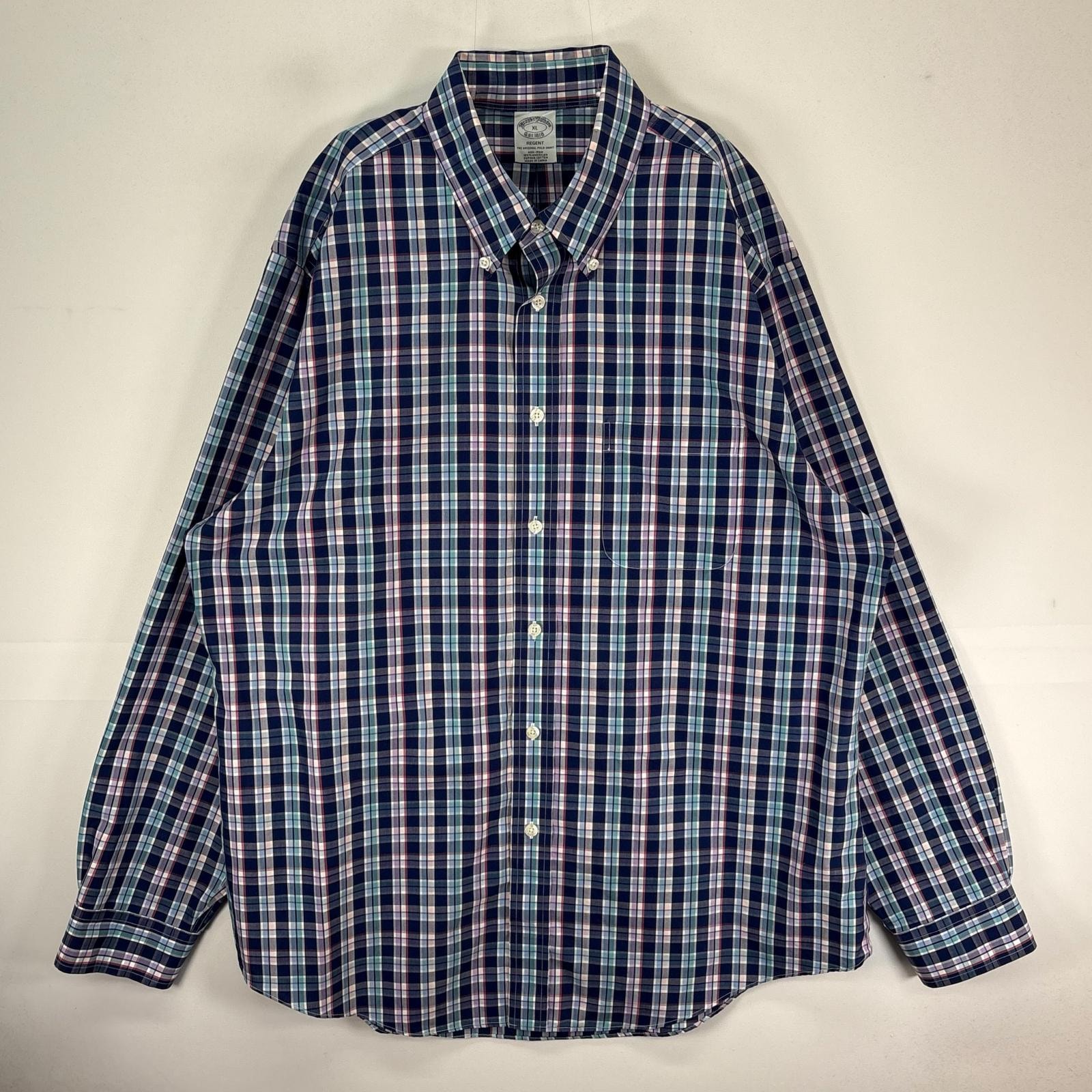 古着 ブルックスブラザーズ Brooks Brothers 長袖シャツ ボタンダウン 胸ポケット XL  ブルー系 チェック メンズ
