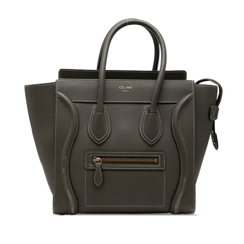 セリーヌ ラゲージ マイクロショッパー ハンドバッグ グレー系 カーキグリーン レザー レディース CELINE 【中古】