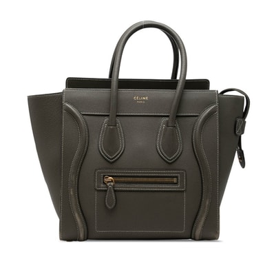 セリーヌ ラゲージ マイクロショッパー ハンドバッグ グレー系 カーキグリーン レザー レディース CELINE 【中古】