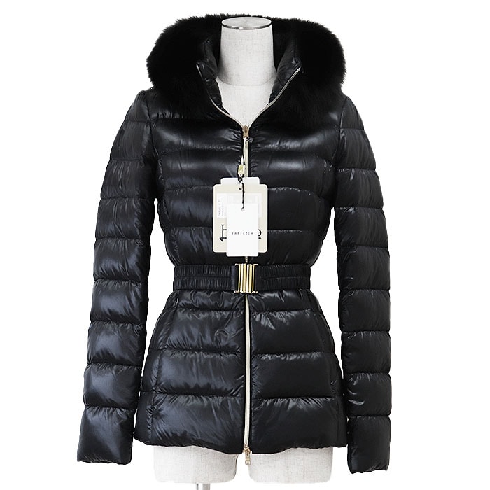 【美品】HERNO ヘルノ ダウンコート ICONICO イコニコ ファー ホワイトフォックス取外可 ナイロン100% ベルテッド ハーフレングス ダウンジャケット アウター ハンガー・ベルト・タグ付属 レディース サイズ 38 ダークネイビー ルーマニア製