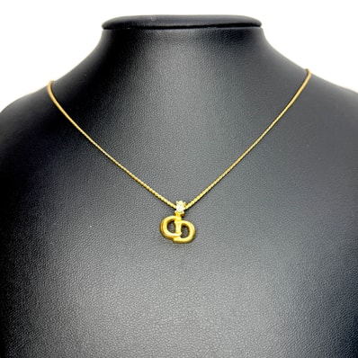 Dior CD Logo Rhinestone Necklace "Gold"