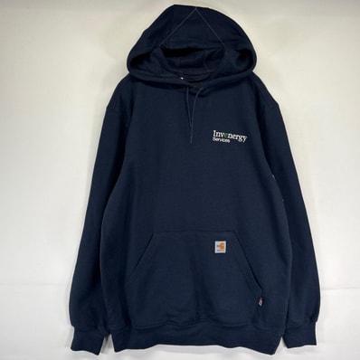 古着 美品 カーハート Carhartt パーカー スウェット デッドストック タグ付き ワンポイントロゴ刺繍 プルオーバー M ネイビー メンズ
