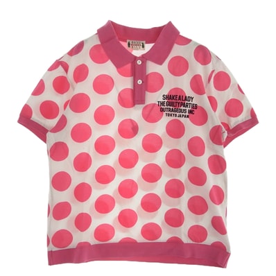 WACKO MARIA ワコマリア ポロシャツ THE GUILTY PARTIES ドット柄 水玉 フロッキープリント 半袖 ポロシャツ ピンク系 ホワイト系 L【中古】