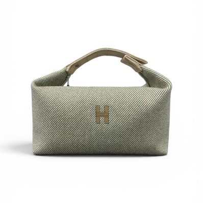 HERMES 極美品 エルメス ブリッド ア ブラックGM ハンドバッグ ウール キャンバス グリーン オレンジ ハンドポーチ Aランク 中古 鑑定済 エルメスバッグ