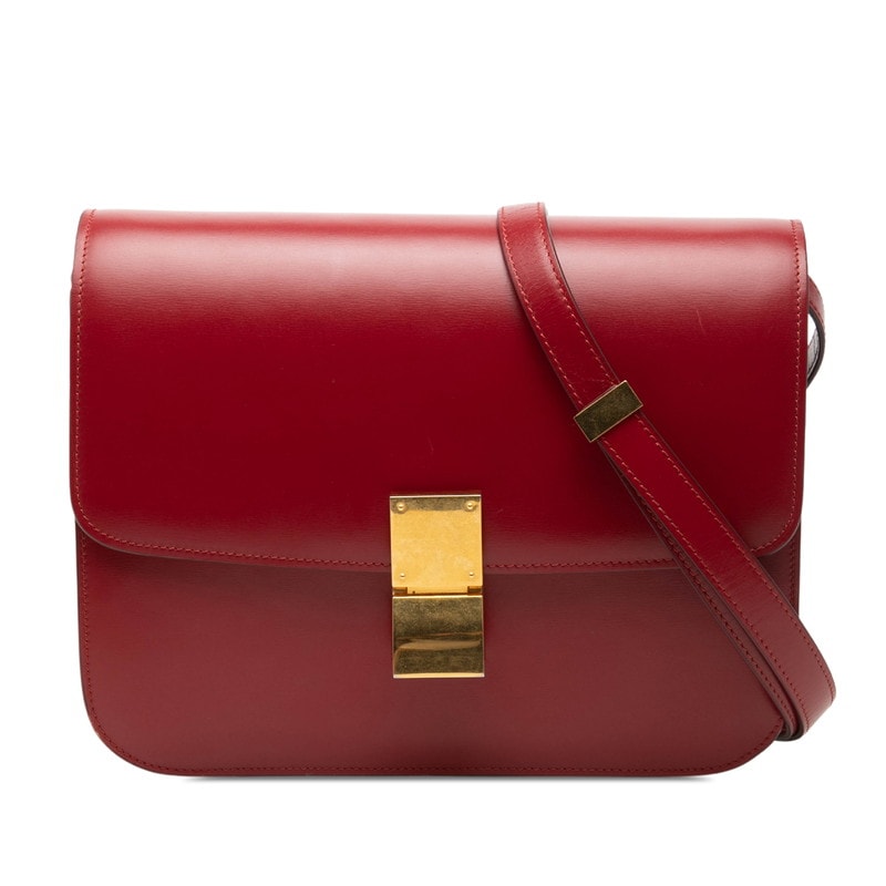セリーヌ クラシックボックス ミディアム 斜め掛け ショルダーバッグ レッド レザー レディース CELINE 【中古】