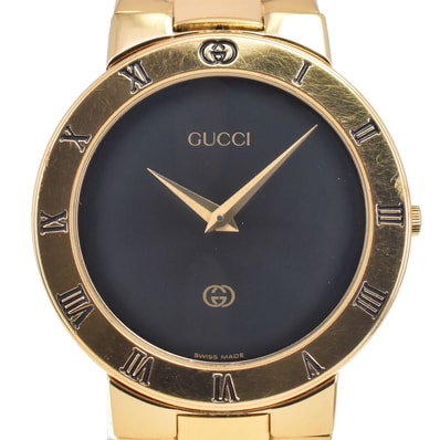 グッチ GUCCI 3300M GP ブラック クォーツ メンズ 良品 腕時計 E#146801