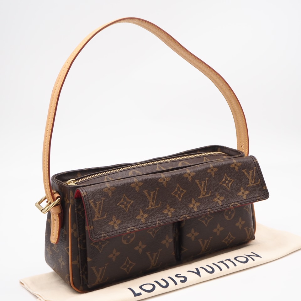 美品 LOUIS VUITTON ルイ・ヴィトン モノグラム ヴィバ シテMM M51164 ハンドバッグ ブラウン ベージュ コーティングキャンバス ヌメ革 レディース
