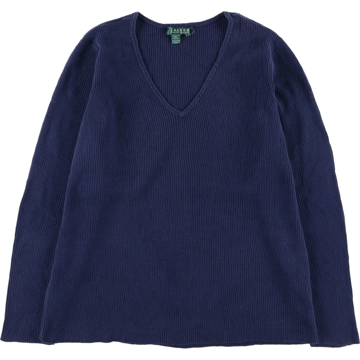 古着 ラルフローレン Ralph Lauren LAUREN ローレン リブ編み Vネック コットンニットセーター レディースS相当/eaa621743