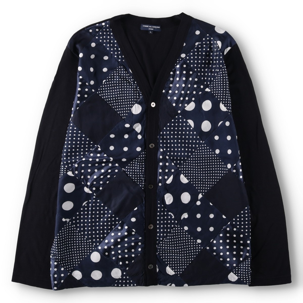 古着 コムデギャルソン COMME des GARCONS HOMME ドット柄 パッチワーク ウールニットカーディガン メンズL相当/yaa000035