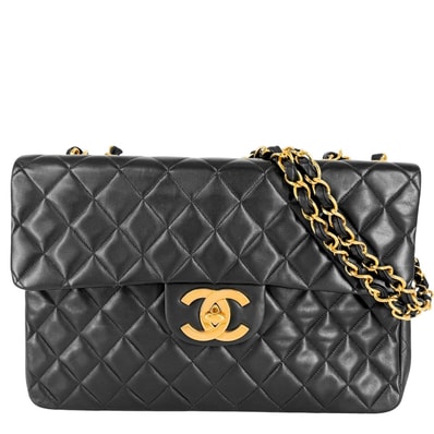 CHANEL シャネル ショルダーバッグ デカマトラッセ34 ココマーク ダブルチェーン 肩掛け 斜め掛け ターンロック ラムスキン ブラック 黒 ゴールド金具 レディース【中古品】