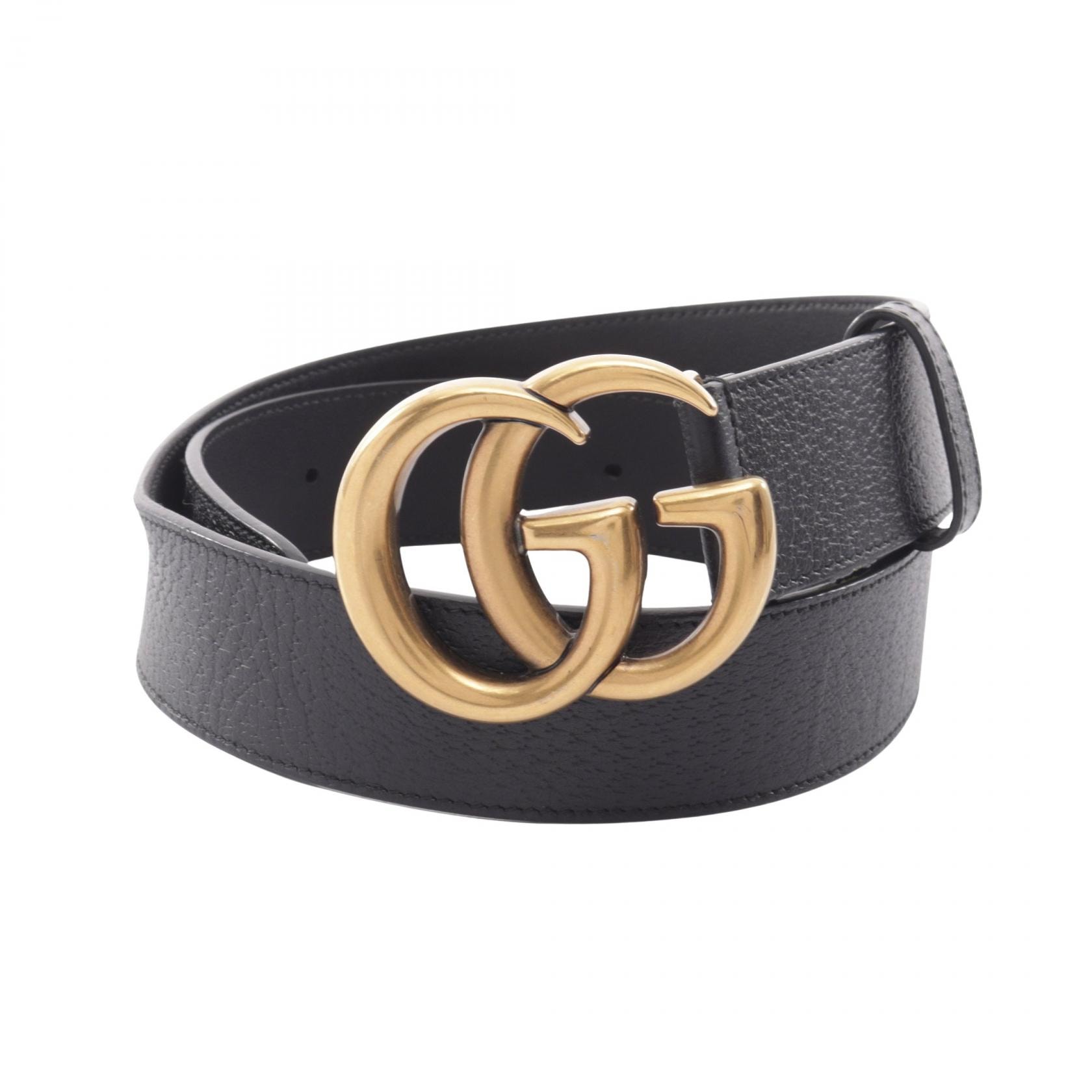 グッチ GUCCI ダブルGバックル ゴールド金具 ベルト 衣料品 レザー メンズ ブラック系 【中古】