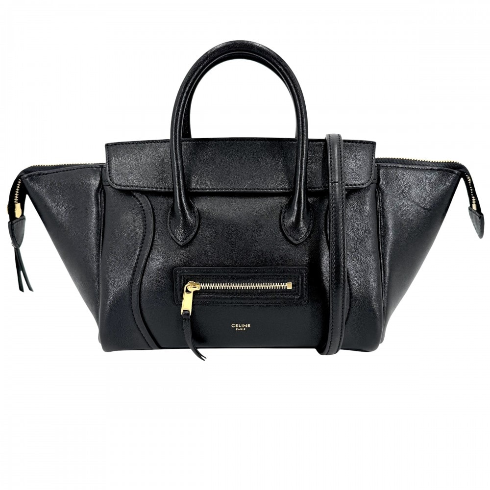CELINE セリーヌ 2WAY リトルラゲージ ハンドバッグ ショルダーバッグ レザー    ブラック 黒 ゴールド金具 レディース【中古品】