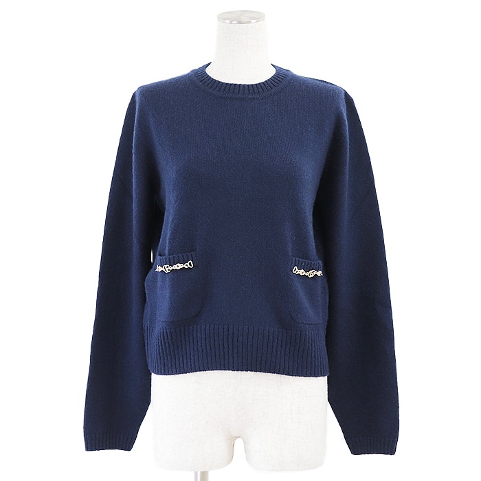 美品 グッチ インターロッキング カシミヤ100% ニット レディース ネイビー S GUCCI