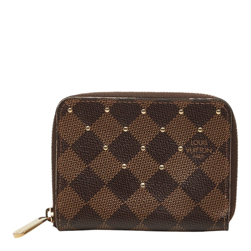 ルイ ヴィトン ダミエ スタッズ ジッピーコインパース コインケース N60250 ブラウン ローズバレリーヌ PVC レディース LOUIS VUITTON 中古