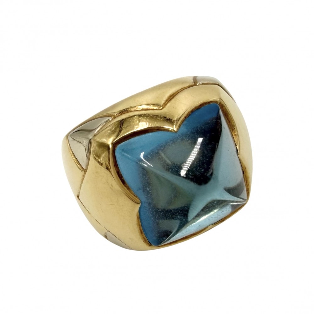 BVLGARI ブルガリ 指輪 ピラミデ ジュエリー アクセサリー リング Au750 18金YG K18イエローゴールド    ブルートパーズ 約14号 ライトブルー レディース 約16.3g【中古品】