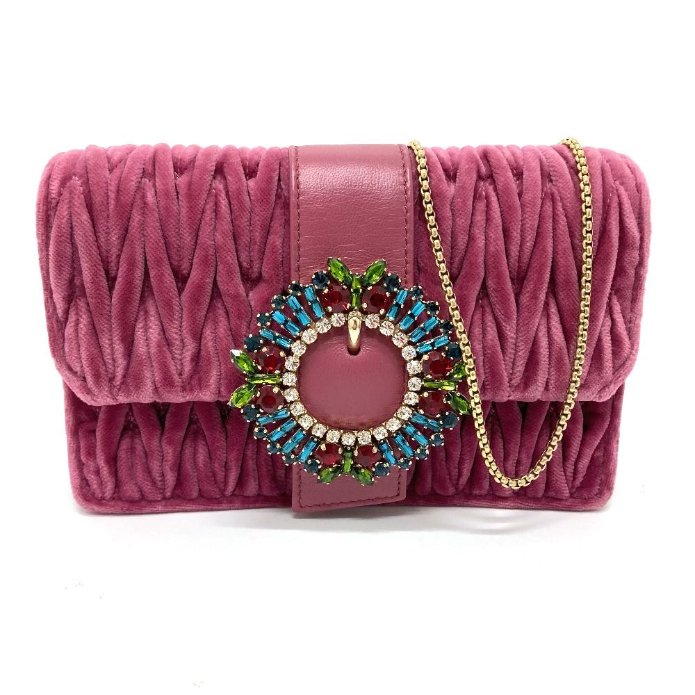 ミュウミュウ 5BH095 マテラッセビジュー チェーンショルダーバッグ ピンク