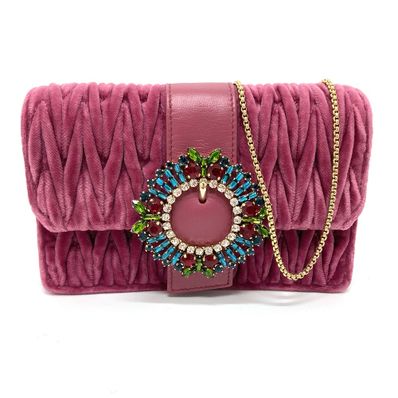 ミュウミュウ 5BH095 マテラッセビジュー チェーンショルダーバッグ ピンク