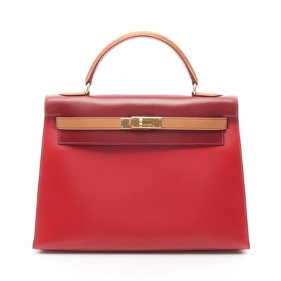 エルメス HERMES ケリー32 トリコロール 2WAY ハンドバッグ バッグ カーフ(牛革) ボックスカーフ ルージュヴィフ □A刻印(1997年製造) レディース レッド系 / ボルドー系 / ブラウン系 【中古】