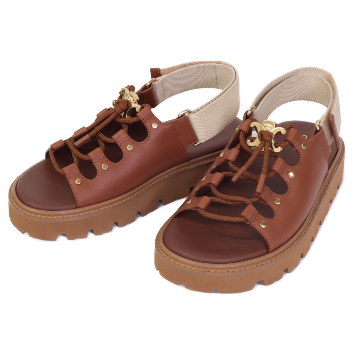 セリーヌ 【美品】ビリー チャンキーサンダル  カーフスキン & テキスタイル 36