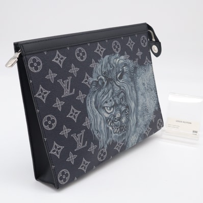 美品 LOUIS VUITTON ルイ・ヴィトン モノグラム サバンナ ポシェットヴォワヤージュ M66639 クラッチバッグ ネイビー ホワイト ブラック レザー メンズ