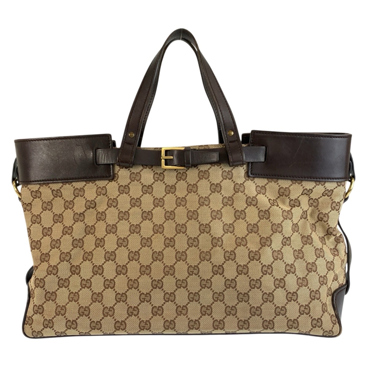 グッチ GGキャンバス トートバッグ ハンドバッグ 106251 ブラウン ベージュ キャンバス レザー レディース GUCCI 中古
