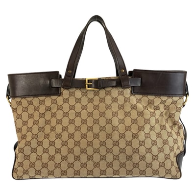 グッチ GGキャンバス トートバッグ ハンドバッグ 106251 ブラウン ベージュ キャンバス レザー レディース GUCCI 中古