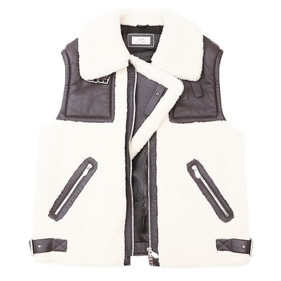 美品 エルメス 2023AW ムートン ボア ベスト メンズ アイボリー ブラウン 52 HERMES